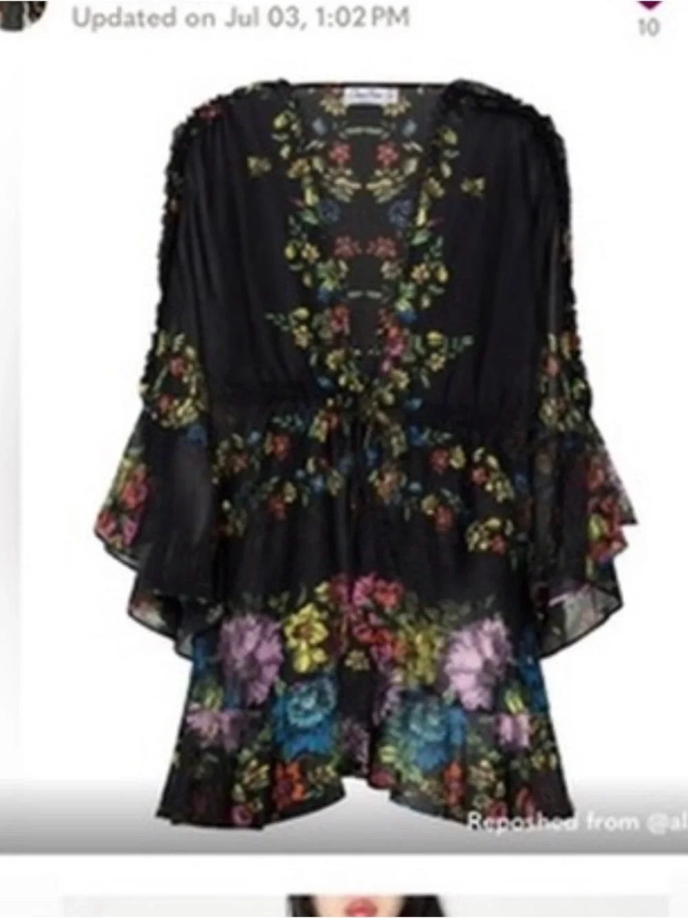 Charo Ruiz Black Floral Sheer Swim Coverup with Multicolor Flowers - Picture 3 of 3